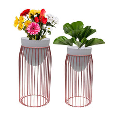 Dekornest Fancy Metal Planters Set of 2 Stand Copper & Pot Copper (1530)