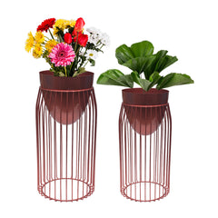 Dekornest Fancy Metal Planters Set of 2 Stand Copper & Pot Copper (1530)