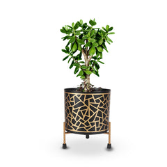 Monsoon Combo Iron Golden Print Pot with Stand (1208 D, E, 1202 Black) Set of 4