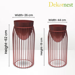 Dekornest Fancy Metal Planters Set of 2 Stand Copper & Pot Copper (1530)