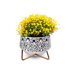 Monsoon Combo Iron Golden Print Pot with Stand (1322 J, 1208 A, 1202 Gold) Set of 4