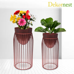 Dekornest Fancy Metal Planters Set of 2 Stand Copper & Pot Copper (1530)