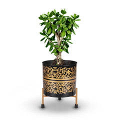 Monsoon Combo Iron Golden Print Pot with Stand (1322 J, 1208 A, 1202 Gold) Set of 4