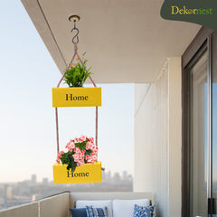 Dekornest Iron Double Hanging Planter with Jute Rope (DH2)