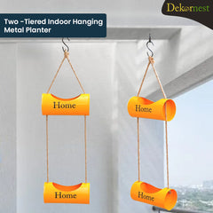 Dekornest  Iron Double Hanging Planter With Jute Rope (DH1)